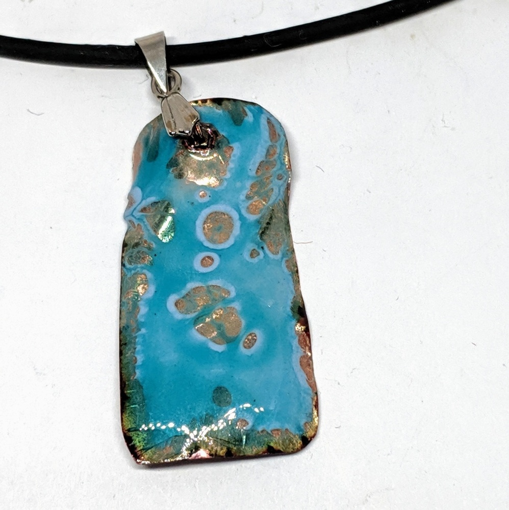 Trippy Blue Enameled Pendant Necklace